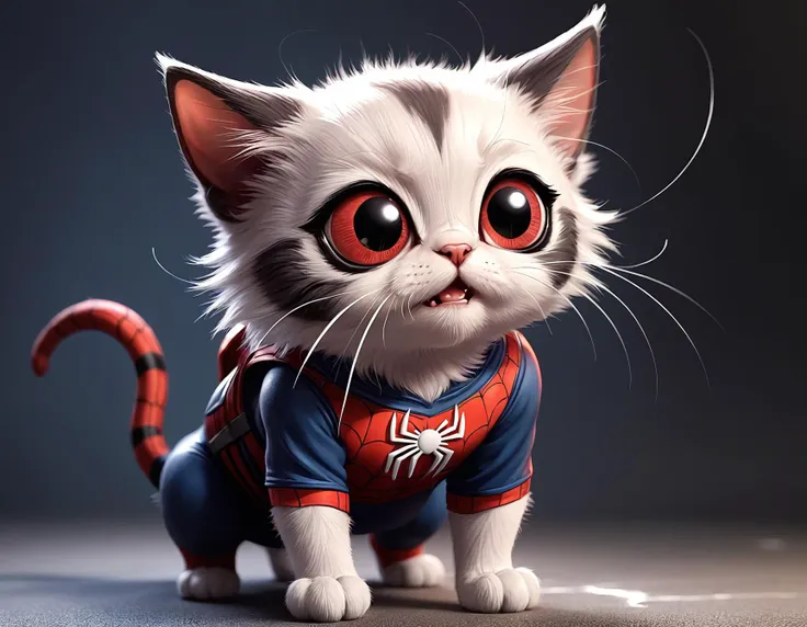 spider - man cat with big eyes and a spider - man costume