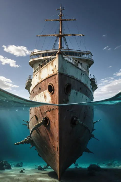 a close up of a boat in the water with a sky background