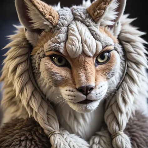 Closeup photo highly detailed of an anthro furry lynx female wearing a wool sweater
, undefined