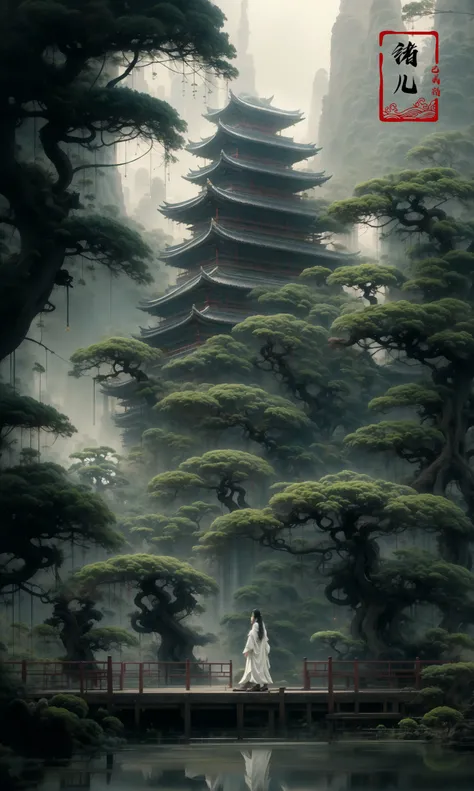 an painting in a style of oriental painting, in the style of matte painting, layered and atmospheric landscapes, rich and immersive, quiet contemplation, dark white and green, history painting, zen-inspired, grandeur of scale
highly detailed, dynamic, cin...