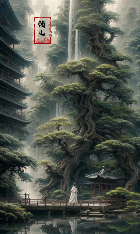 an painting in a style of oriental painting, in the style of matte painting, layered and atmospheric landscapes, rich and immersive, quiet contemplation, dark white and green, history painting, zen-inspired, grandeur of scale
highly detailed, dynamic, cin...