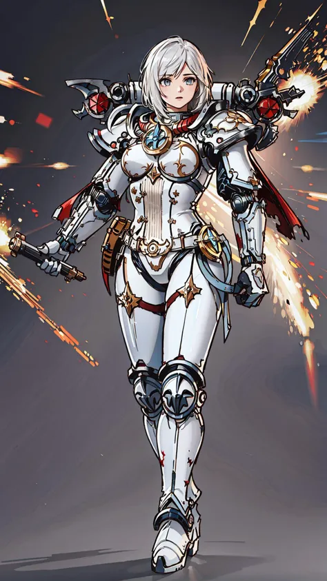 a cartoon of a woman in armor holding a gun