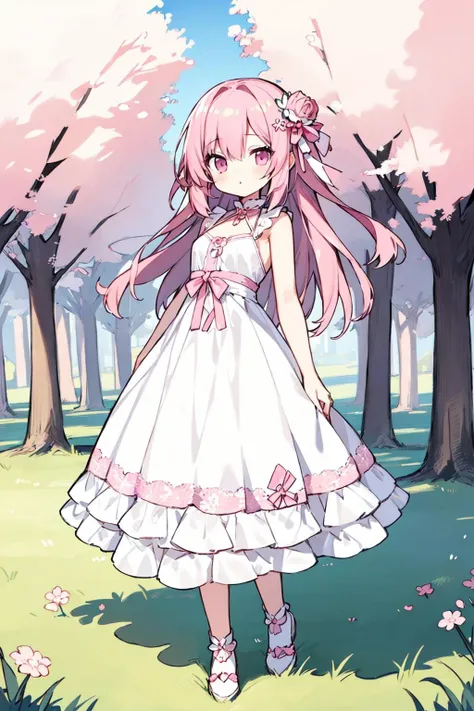 (masterpiece:1.2),best quality,extremely detailed,
BREAK
cute girl,solo,shiny skin,small breasts,very long hair,
detailed eyes,perfect anatomy,
cute eyes,(pink eyes:1.3),(pink hair:1.4),
BREAK
white dress,
BREAK
sakura tree,meadow,
BREAK
character focus,fu...