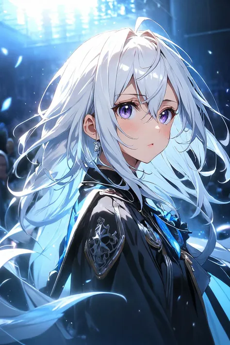 anime girl with long white hair and blue eyes