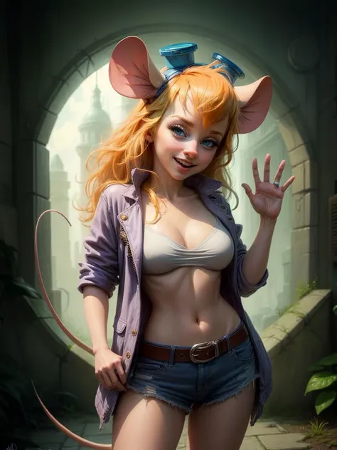 best quality, masterpiece,  <lora:CARTOON_gadget_hackwrench_ownwaifu:0.9> CARTOON_gadget_hackwrench_ownwaifu,
1girl, furry female, long hair, orange hair, blue eyes, bangs, sidelocks, buck teeth, animal ears, mouse ears, animal nose, mouse tail, body fur, ...