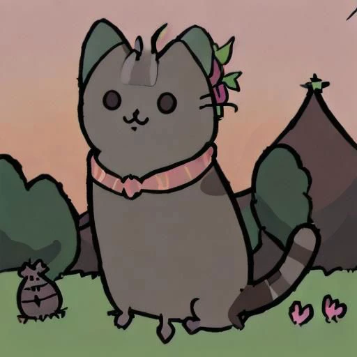 cartoon of a cat with a pink collar and a mouse