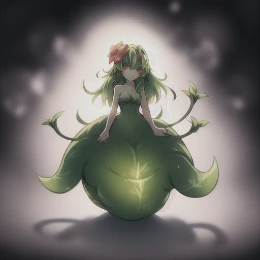 full body, alraune monster girl, flower fused at waist, Original Characters, Volumetric Lighting, Best Shadows, Depth of Field, Stunningly Beautiful Girl, Beautiful Attractive Face <lora:Monsterpussy:1>