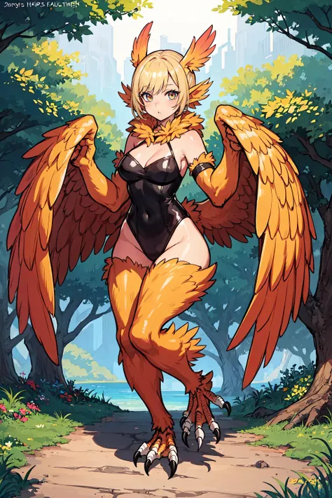 a woman in a corset and wings stands on a path