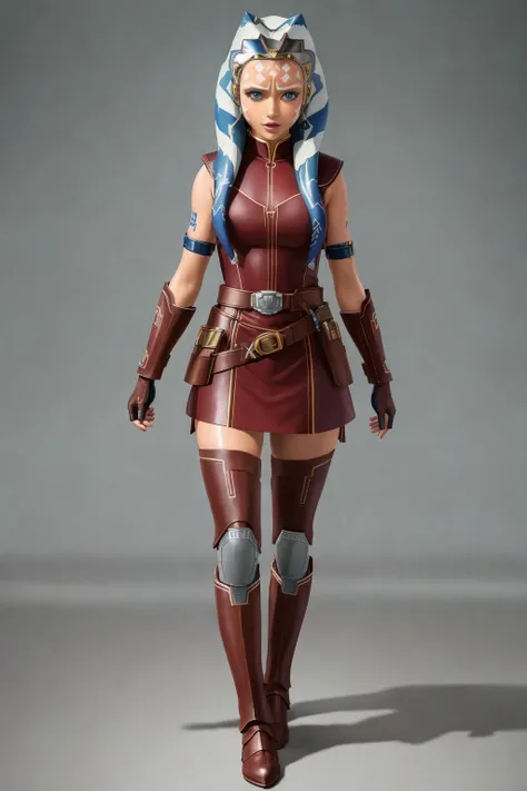 masterpiece, best quality, highres, 1girl, solo, blue eyes, boots, orange skin, gloves, tattoo, tentacle hair, colored skin, facial mark, facial tattoo, belt, forehead mark, lips, armor, long hair, <lora:ahsokaTanoStarWars_v10:0.6>,<lora:epiNoiseoffset_v2P...