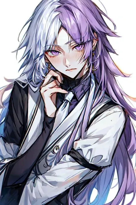 anime girl with long purple hair and a white shirt