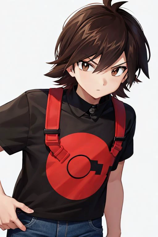 ((masterpiece, high quality, best quality)), absurdres, detailed face, high_detail,  hilbert (pokemon), black jeans, blue jacket, black t-shirt, red baseball cap, brown hair, messy hair, bedhead, scruffy hair, brown eyes, young male, outside, daylight, col...