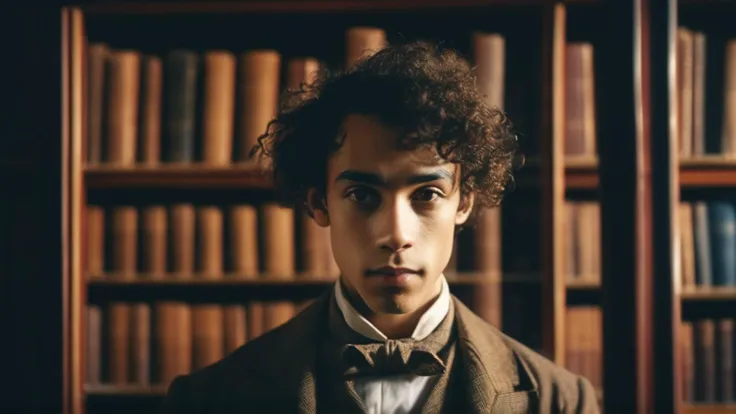 AnalogRedmAF,
Young Man Portrait, Analog Medium Format, Childish Expression, Victorian Era, Dramatic Lighting, Smooth Skin Texture, Library Background, Golden Ratio Composition, Fine Grain, Selective Focus, Charles Dickens
, <lora:AnalogRedmond-AnalogRedm...
