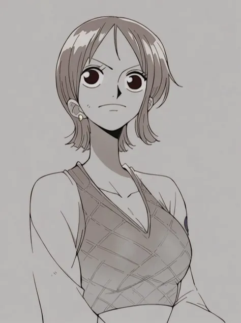 a drawing of a woman with a short hair and a top