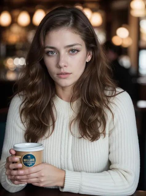 Analog photo, tv_Brandi_Scoggins_MXAI  , wearing a cozy sweater, sitting in a cafe, holding a cup of steaming tea, flirty expression,, (((Ultra-HD-details, Ultra-HD-detailed, Ultra-HD-realistic, Ultra-HD-photo-same-realistic-quality-details))), 8k uhd, dsl...