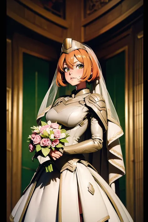 Fairy tale anime artwork,  adult beautiful woman, solo, high quality, best quality, highres, high detail, <lora:Char_dredd2k12-JudgeDreddbyMajM:0.85> jdgdrdd  helmet:1.2, uniform, (((Baroque-inspired wedding ballgown))), opulent palace, gold leaf details, ...