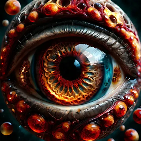 a close up of a very strange looking eye with a lot of balls