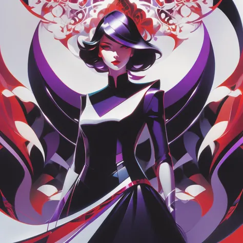 breathtaking fractal abstract dark art of a woman in a black dress, white background with very subtle red and purple design elements, powerful, nekro, graphic novel, artgerm, clean cel shaded vector art, by lois van baarle, loish, artgerm, helen huang, by ...