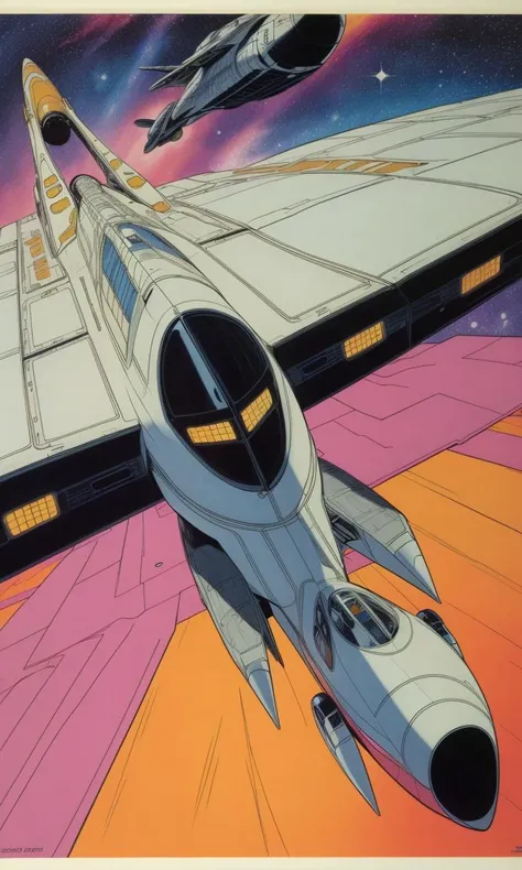 wsma1985, cartoon, vibrant colors, best quality, masterpiece, flat color, spaceship,