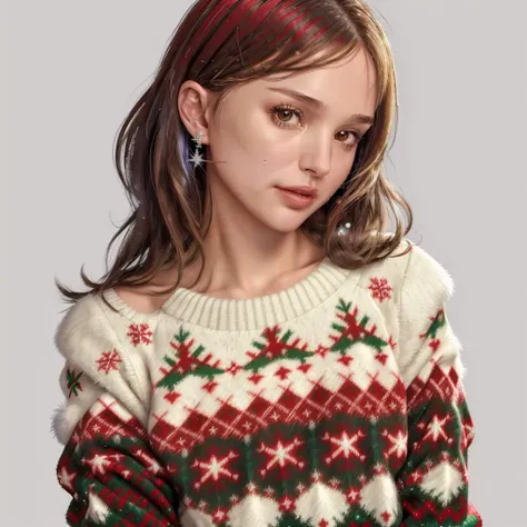 <lora:n4t4l13p:1> n4t4l13p closeup wearing Christmas sweater