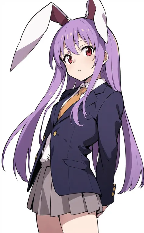 (white background:1.2),simple background,official art,1girl,masterpiece,best quality,1girl,solo,((reisen udongein inaba)),,arms behind back,   <lora:takemuraSesshuStyle_v10:0.6>,TAKEMURA SESSHU