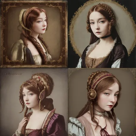 a series of photos of a woman with long hair and a headband