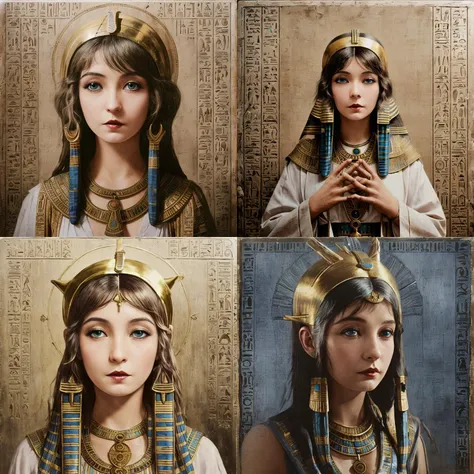 a series of photos of a woman wearing a gold headdress