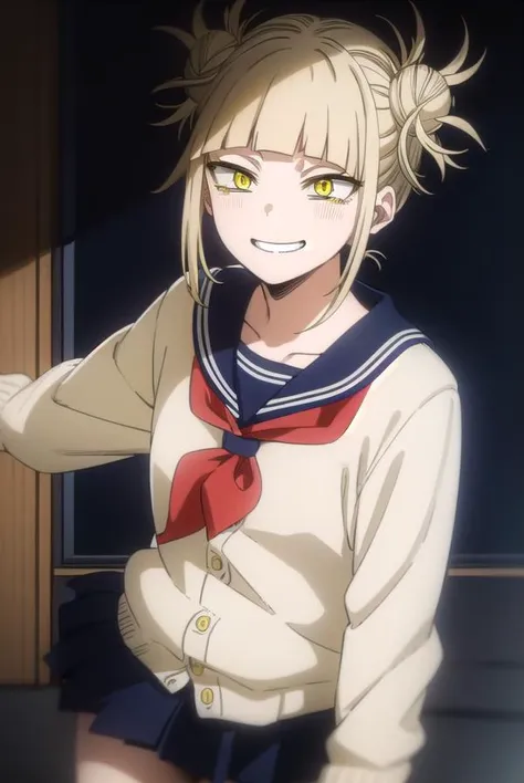 togahimiko, <lora:himiko toga s5-lora-nochekaiser:1>,
himiko toga, (toga himiko:1.2), bangs, blonde hair, (yellow eyes:1.5), blunt bangs, hair bun, double bun, messy hair, smile, grin, teeth,
BREAK skirt, long sleeves, school uniform, pleated skirt, shoes,...