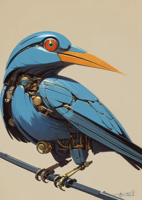 concept art by syd mead ,  high-quality 4k hd flat-color cartoon artwork in jmst artstyle
a mechanical bird
  <lora:concept_art_syd_mead:1>
 <lora:SDXL1.0_Essenz-series-by-AI_Characters_Style_MoebiusJeanGiraud-v1.0:1>
 [(details:1.2): [ (many small details...