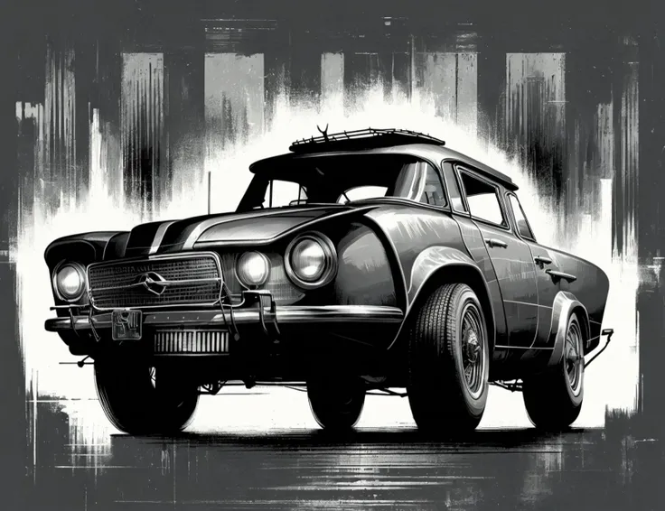 illustration of a black and white image of a car with a police light on top