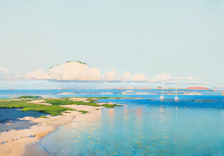 no humans, scenery, outdoors, sky, water, ocean, day, blue sky, traditional media, horizon (illustration:1.0), masterpiece, best quality,   <lora:Light oil painting_20231025095300-000003:0.96>