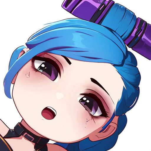 a close up of a cartoon girl with a blue hair