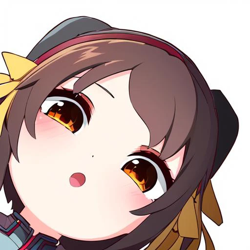 anime girl with brown hair and yellow bow holding a cell phone