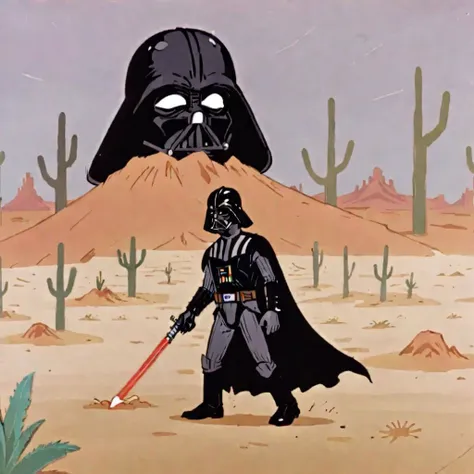 darth vader and a cactus in the desert