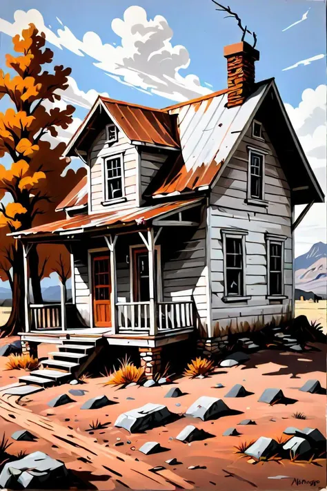 painting of a house with a porch and a porch with a porch