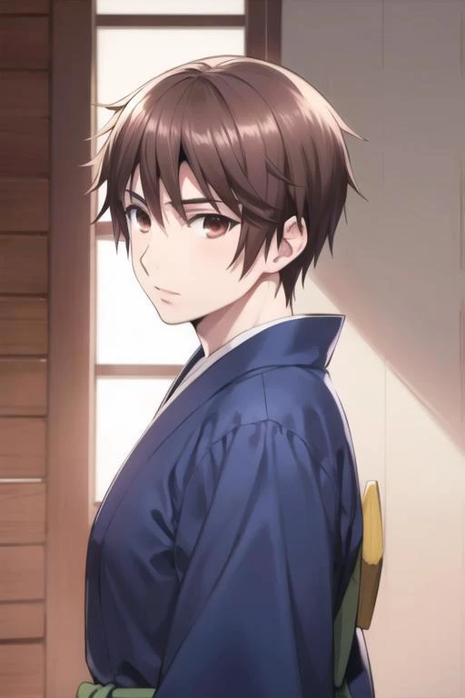 masterpiece, best quality, high quality, 1boy, solo, male focus, looking at viewer, upper body, <lora:shingo_ichinomiya:0.80>, shingo_ichinomiya, brown hair, brown eyes, realistic, yukata