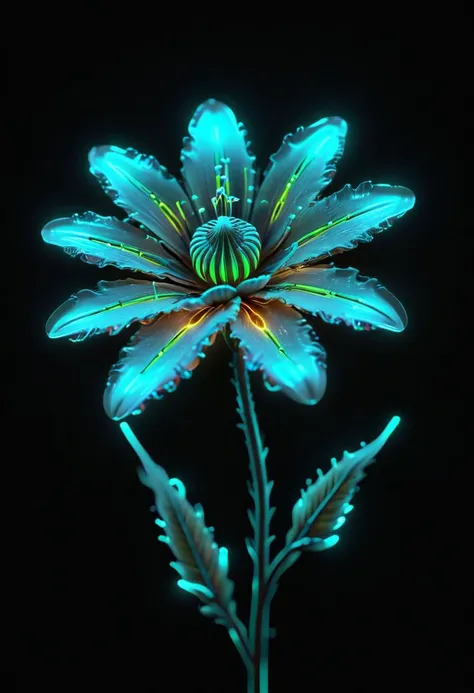 a bioluminescent neon flower,  ultra detailed, realistic, vivid colors, volumetric lighting,