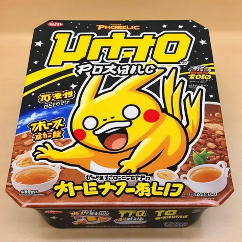 a close up of a box of food with a cartoon character on it