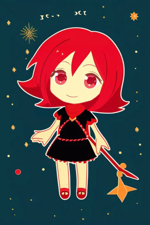 a cartoon girl with red hair and a wand in her hand