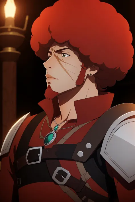 <lora:CREATED_ANIME_ShingekiNoBahamut_FavaroLeone_v01_dim64:0.7>favaro leone (shingeki no bahamut), 1boy, season2, mature male, facial hair, facial scar, afro, full body, single pauldron, 64K, f1.2, 800mm, UHD, dynamic lighting