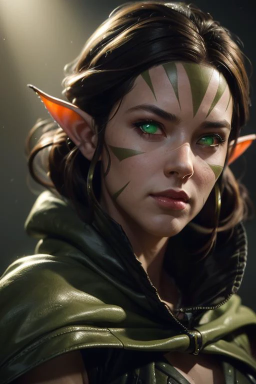 Nissa Revane, brown hair, green eyes, pointy ears, druid, psychedelic organic cyborg, holographic plastic, dramatic lighting, fantasy, intricate, elegant, highly detailed, lifelike, photorealistic, digital painting, artstation, illustration, smooth, sharp ...