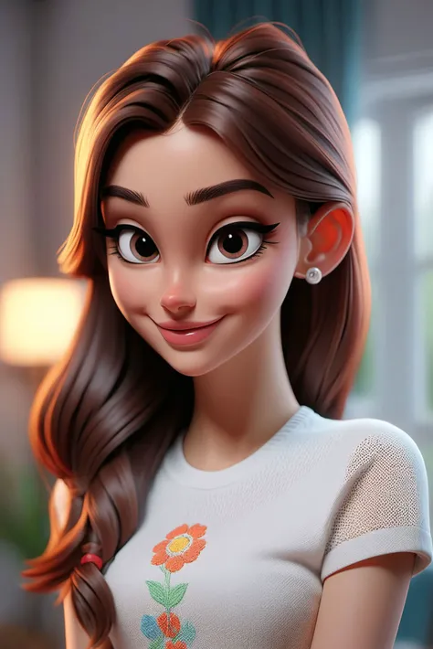 a cartoon girl with long hair and a white shirt