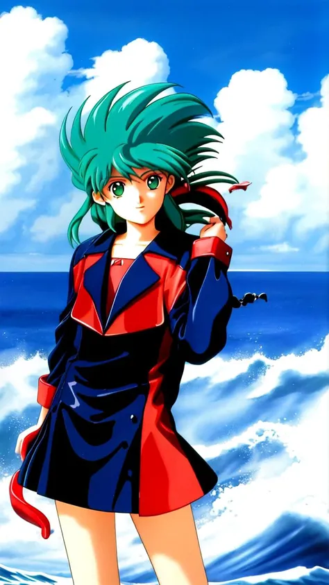 masterpiece, best quality,
vivid colors,
1girl, (solo)
(21 years old, 21y.o, adult)
green hair,
""
"  "
vampire outfit
fishing boat, ruff sea, stormy ocean, waves, windy weather, dark sky, storm clouds,
"                 "  
<lora:90sv2.0R:0.6> 1980S (STYL...