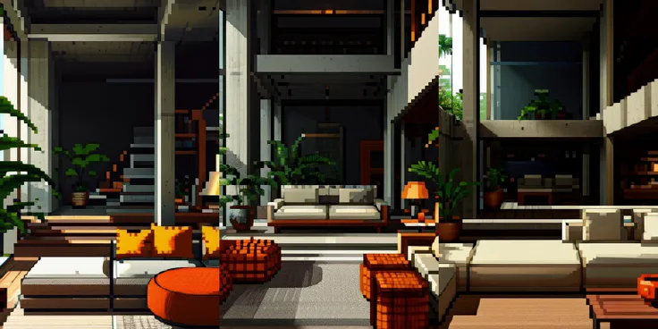 there is a pixel art style picture of a living room