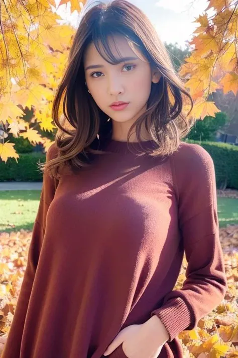 1girl,(wearing a autumn clothes:1.2),(RAW photo, best quality), (realistic, photo-realistic:1.4), masterpiece, an extremely delicate and beautiful, extremely detailed, 2k wallpaper, Amazing, finely detail, extremely detailed CG unity 8k wallpaper, ultra-de...