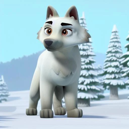 a close up of a cartoon dog standing in the snow