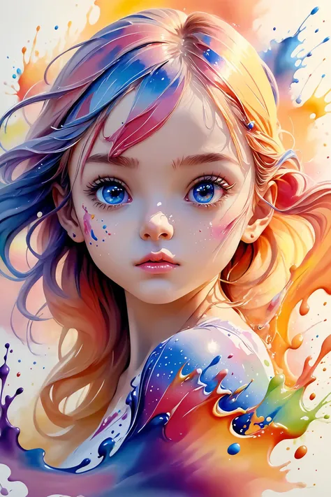 a girl with colorful hair and blue eyes is looking at the camera