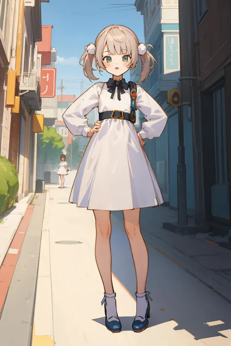 ((((ultra illustrated style:1.0)))),best quality,best animated,masterpiece,ray tracing, global illumination,Shigure Ui,white dress,1girl, solo, full body, looking at viewer, standing,outdoors,hands on hips
 <lora:Shigure Ui-000008:0.8>