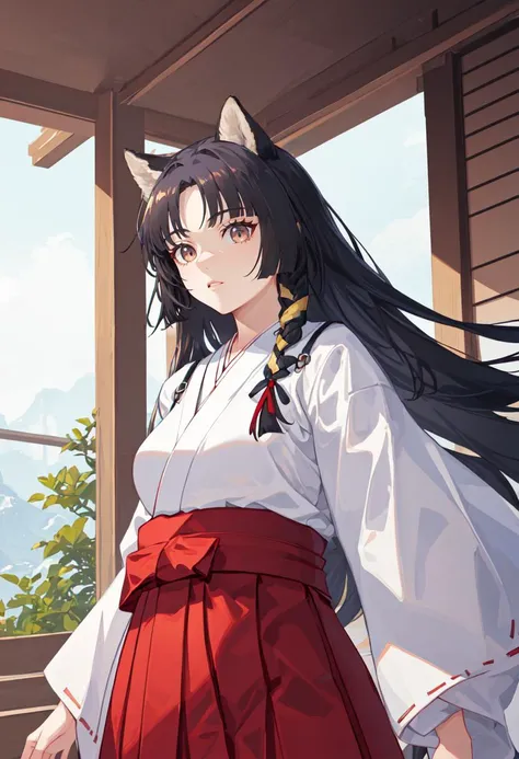 best quality, masterpiece, highres, solo, (saga_arknights:1.10), (white kimono:1.35), (red hakama:1.35), (wide sleeves:1.20), 25 <lora:saga_arknights:0.80>