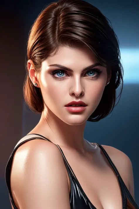 (CR-Alex4ndr4Daddario-summer4love263:0.9), face closeup photo of woman in gradient black background, (slick undercut hair:1.0), (oiled shiny skin:1.0),
8k UHD highres, high quality,