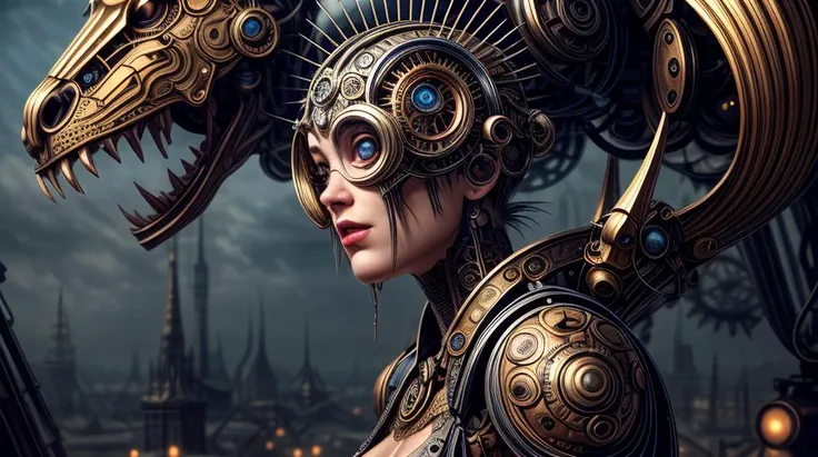 Best quality, masterpiece, ultra high res, (photorealistic:1.4), absurdres, (a best long shot photo of a mechanical girl), (koh_amberheard:0.8) ,fantasy scifi creature, hyper realistic, steampunk, intricate design, insanely detailed, fine details, steampun...